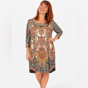 ISLE Apparel Boho Paisley Tunic Shift Dress Size L Mixed Print Stretch